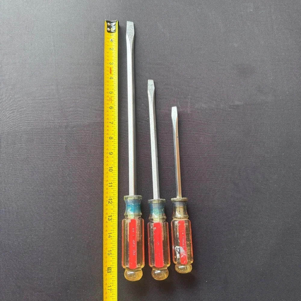Vtg Craftsman USA Screwdriver Set Lot‎ 3 Flathead Slotted Acetate Handle
